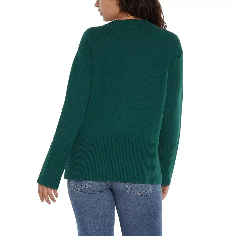 NWT GAP Deep Teal 100% Cotton Split Seam Crew Neck Knit Ribbed Sweater Cozy